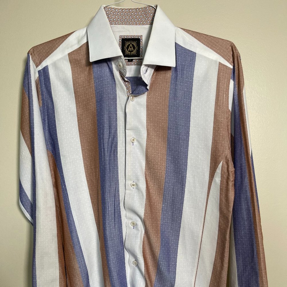 Vegas Men's Slim Fit Long Sleeve Button Up | Color: Brown/Blue/White | Size: M